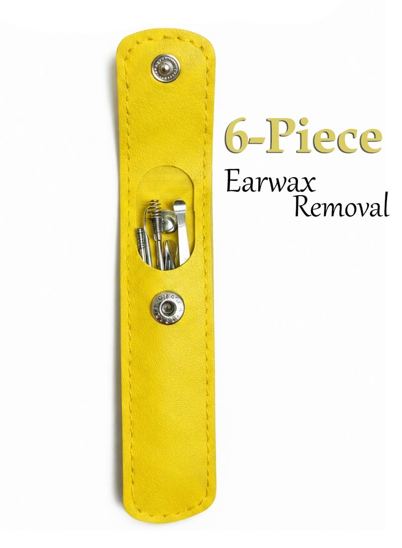 6-Piece Earwax Removal Tool Set - Stainless Steel with Leather Case - Image 1