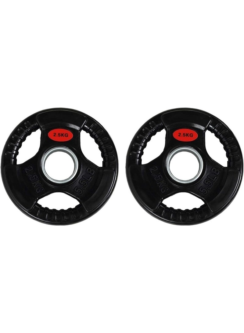 Olympic Barbell Weight Plates Pair – Rubber Coated Cast Iron Gym Weights 50mm Hole – Anti-Slip 3-Grip Design – Strength Training Plates for Home Gym, Muscle Building, Weightlifting & Powerlifting Equipment (2 PCS) - Image 1
