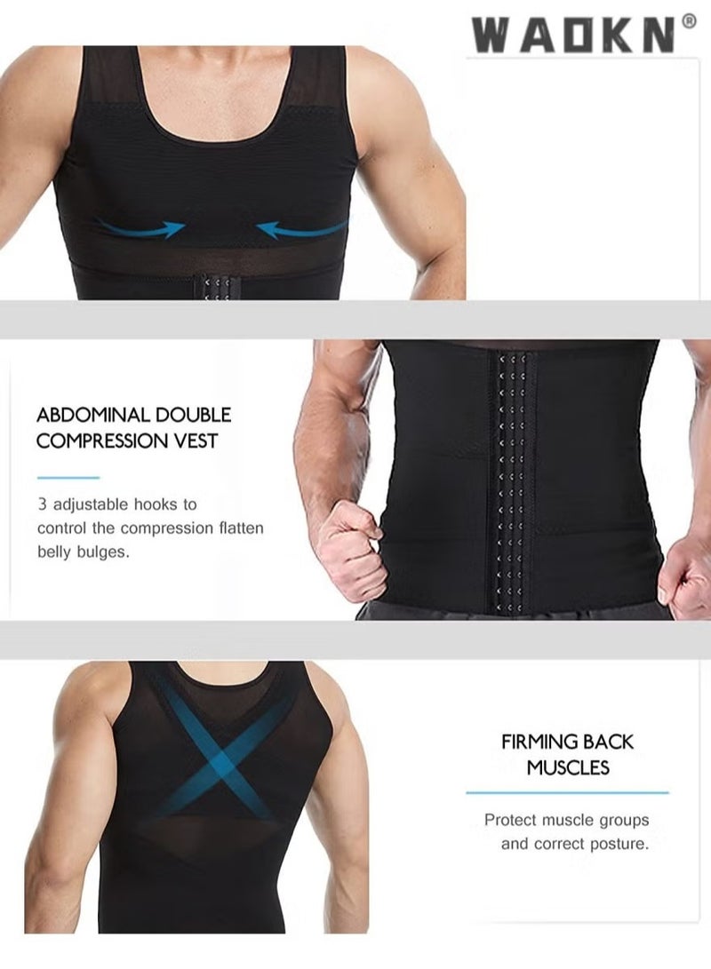WAOKN Men Body Shaper Slimming Vest Tight Tank Top Compression Shirt Tummy Control Underwear Binder,Chest Body Posture Corrector Corset Sleeveless Vest Abdomen Control Underwear Shapewear THermal Tops - Image 2