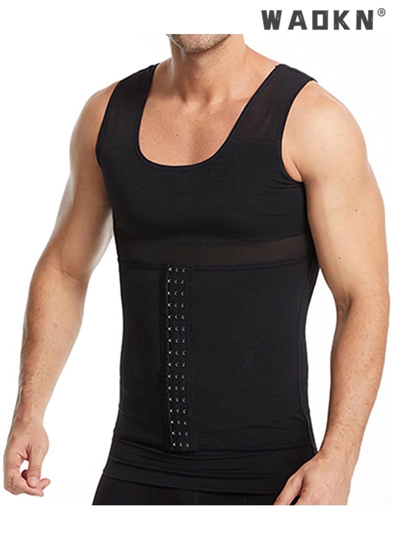 WAOKN Men Body Shaper Slimming Vest Tight Tank Top Compression Shirt Tummy Control Underwear Binder,Chest Body Posture Corrector Corset Sleeveless Vest Abdomen Control Underwear Shapewear THermal Tops - Image 3