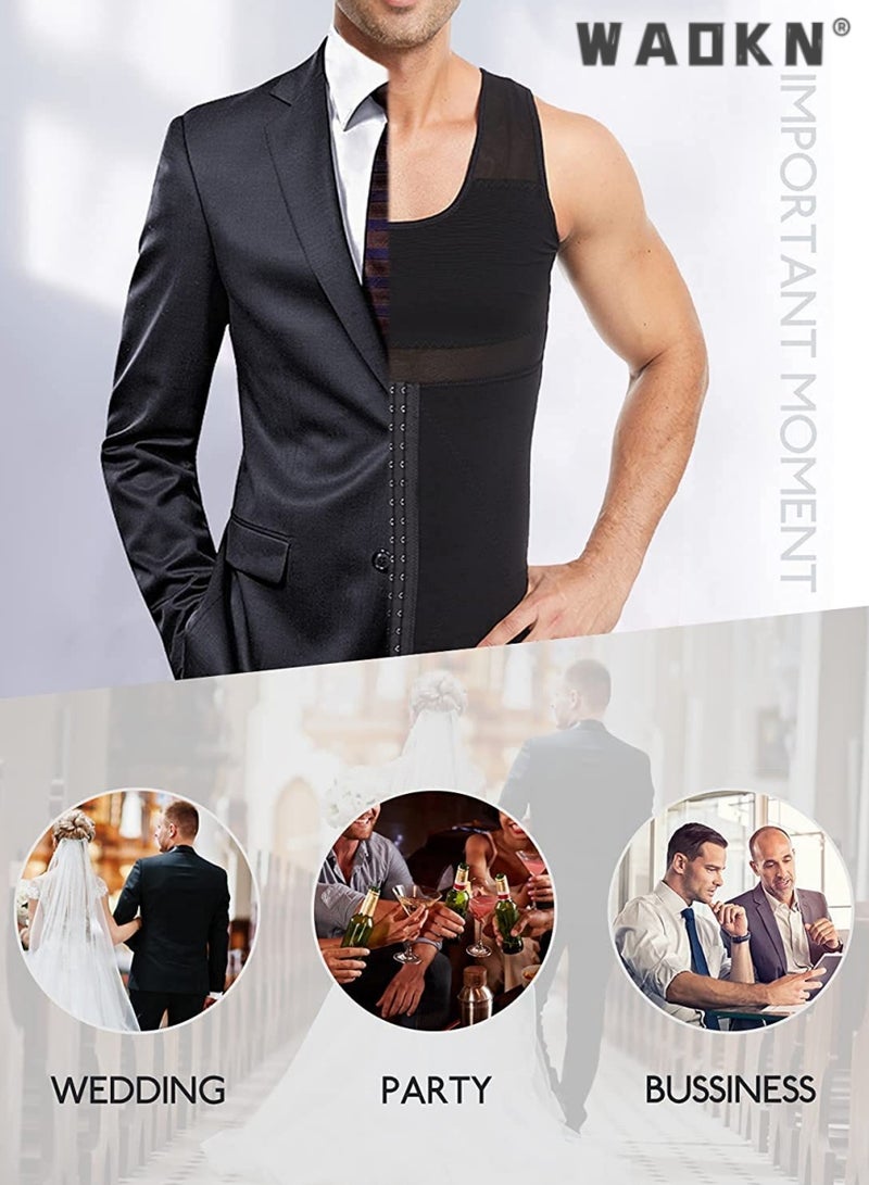 WAOKN Men Body Shaper Slimming Vest Tight Tank Top Compression Shirt Tummy Control Underwear Binder,Chest Body Posture Corrector Corset Sleeveless Vest Abdomen Control Underwear Shapewear THermal Tops - Image 5