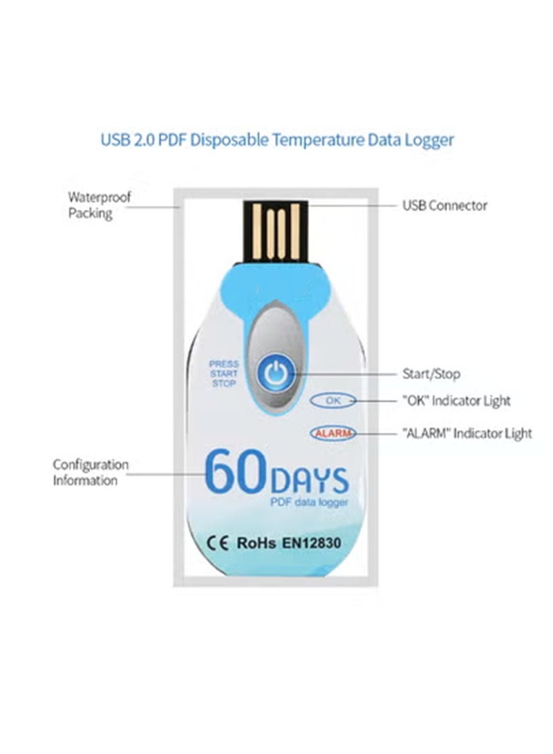 Waterproof USB 2.0 PDF Disposable Temperature Data Logger Blue 2.7 x 1.3inch - Image 2