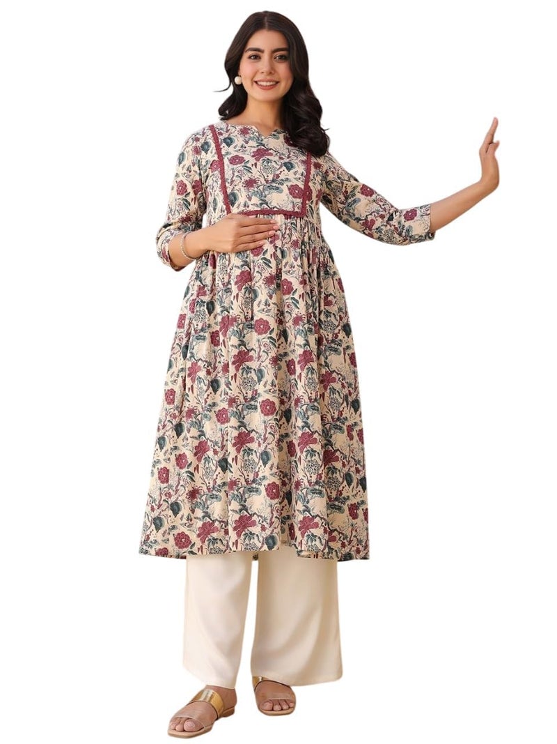SKY FAB Maternity Anarkali Dresses for Women with Feeding Zip - Floral Breastfeeding Maternity Gown Kurti for Pregnant Women - Nursing Pre and Post Pregnancy Wear - Image 1