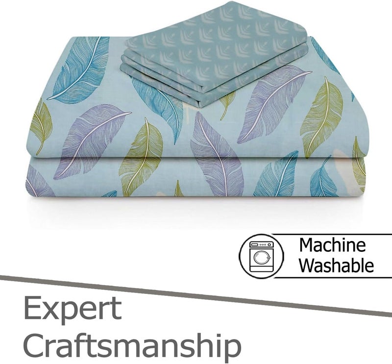 FRESH FROM LOOM فرش سرير من الألياف الدقيقة الناعمة القطنية XXL من لسرير بحجم كينغ | فرش سرير لسرير مزدوج | 200 TC فرش سرير مضاد للحساسية مع 2 غطاء وسادة | مقاوم للبهتان، مطبوع (108x108 بوصة، بانخ أكوا) - Image 3