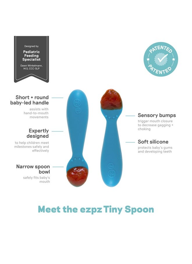 ezpz Ezpz Tiny Spoon - 100% Silicone Spoons for Baby Led Weaning + Purees - Designed by a Pediatric Feeding Specialist - 6 Months+ (2 Pack in Blue)  - Image 3