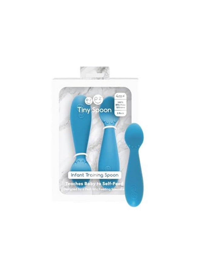 ezpz Ezpz Tiny Spoon - 100% Silicone Spoons for Baby Led Weaning + Purees - Designed by a Pediatric Feeding Specialist - 6 Months+ (2 Pack in Blue)  - Image 1