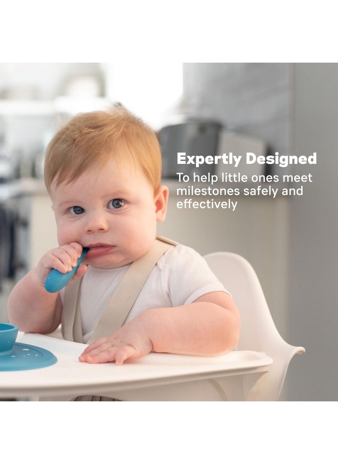 ezpz Ezpz Tiny Spoon - 100% Silicone Spoons for Baby Led Weaning + Purees - Designed by a Pediatric Feeding Specialist - 6 Months+ (2 Pack in Blue)  - Image 4