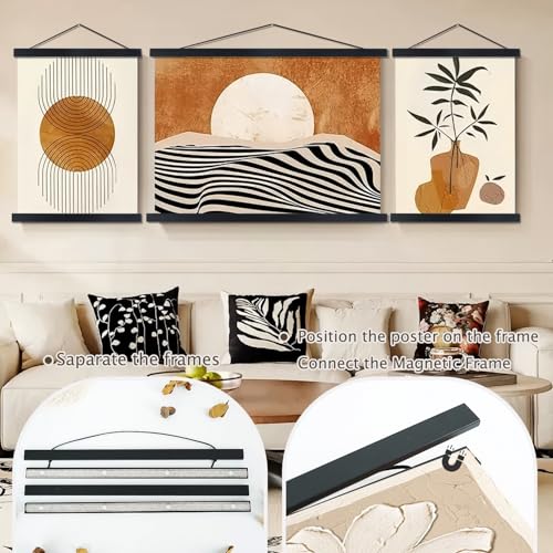 Artmag Magnetic Poster Hanger Frame, 8x10 8x12 8x24 Light Wood Wooden Magnet Canvas Artwork Print Poster Hangers Frames Hanging Kit (Black, 8") - Image 3