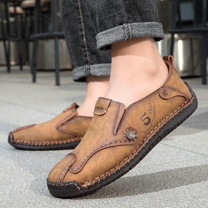 Autum Casual Leather Shoes, Export Large Size Hand-Sewn Beanie Shoes, Men'S Slip-On Slip-Ons - Image 5