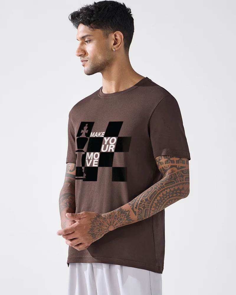 بيواكوف Party Animal Men's Coffee Brown Make Your Move Graphic Printed T-shirt