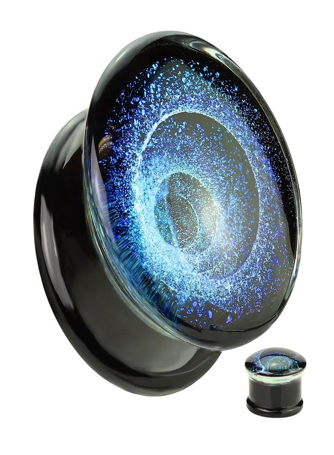 Pierced Owl Blue Vortex Galaxy Pyrex Glass Double Flared Plugs, Sold as a Pair (6mm (2GA)) - Image 3