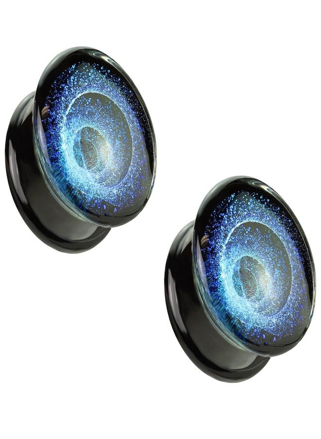 Pierced Owl Blue Vortex Galaxy Pyrex Glass Double Flared Plugs, Sold as a Pair (6mm (2GA)) - Image 1