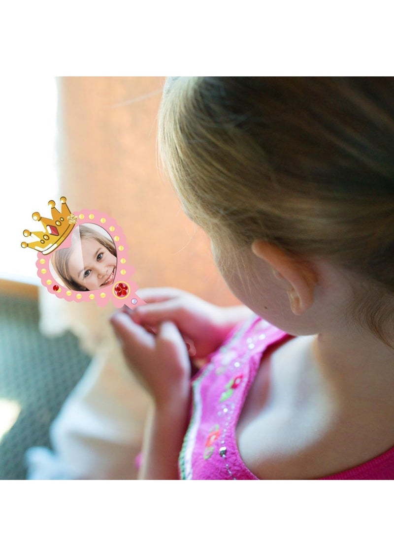 FengSVMA 12 Pack Wood Mirror Crafts for Kids, DIY Mini Wooden Princess Mirror Unfinished Handheld Mirror with 2 Painting Brushes and 3 Stickers for Handmade Craft, Birthday, Gift - Image 3