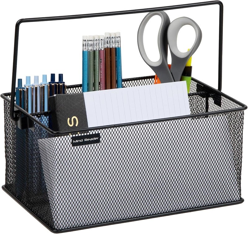 Mind Reader Storage Basket Organizer, Utensil Holder, Forks, Spoons, Knives, Napkins, Perfect for Desk Supplies, Pencil, Pens, Staples, Black, 4 Compartments - Image 4