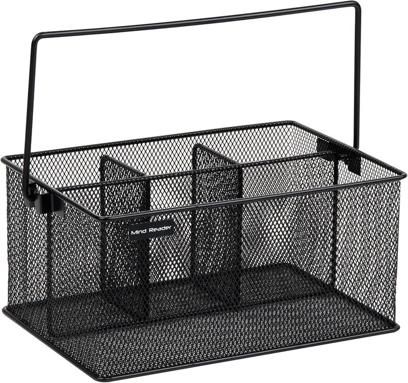 Mind Reader Storage Basket Organizer, Utensil Holder, Forks, Spoons, Knives, Napkins, Perfect for Desk Supplies, Pencil, Pens, Staples, Black, 4 Compartments - Image 5