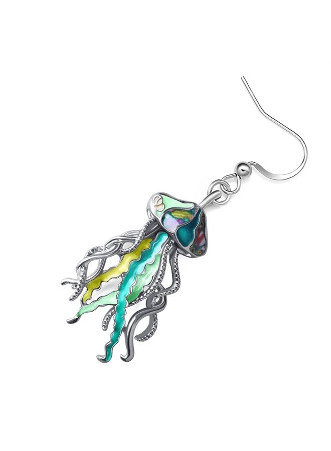 Cute Enamel Whale Octopus Jellyfish Shark Earrings Dangle Jewelry for Women Girls Sea Animals Gifts (Green Jellyfish)