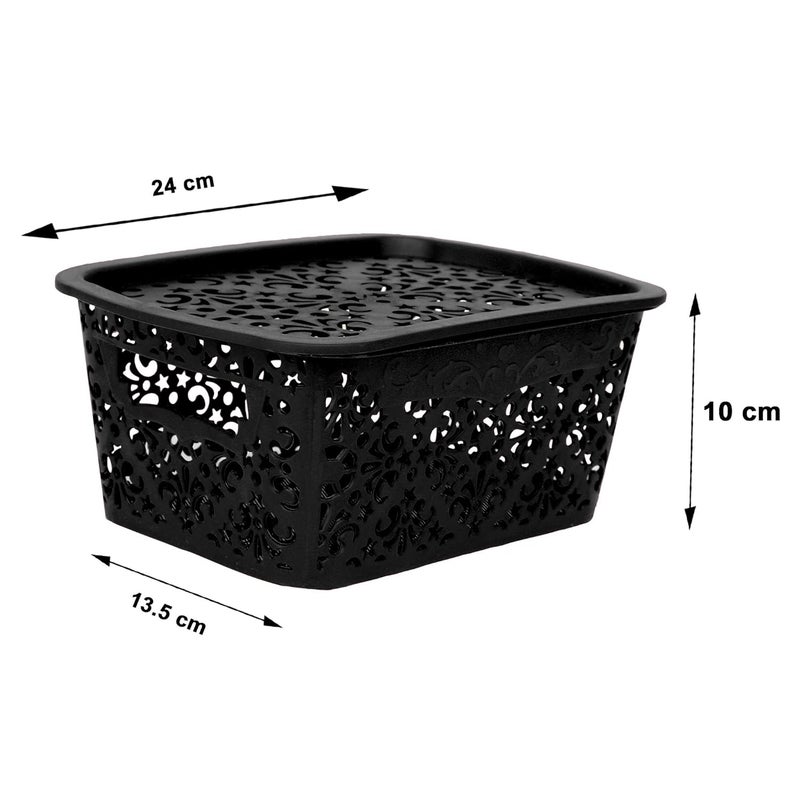 Cutting EDGE Unbreakable Plastic Turkish Baskets Small with Lid 24 X 17 X 10 cm for Storage Baskets for Fruit Vegetable Bathroom Stationary Home Basket with Handle Black Set of 4 - Image 3