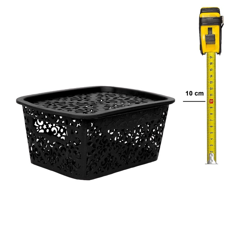 Cutting EDGE Unbreakable Plastic Turkish Baskets Small with Lid 24 X 17 X 10 cm for Storage Baskets for Fruit Vegetable Bathroom Stationary Home Basket with Handle Black Set of 4 - Image 4