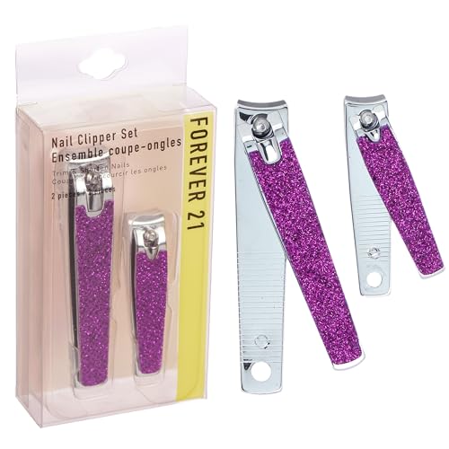 FOREVER 21 2pc Purple Glitter Nail Clipper Set Large Small Precision Nail Clippers Value Pack Essential Manicure Pedicure Tools Nail Care Accessories for Women Sharp Clean - Image 1