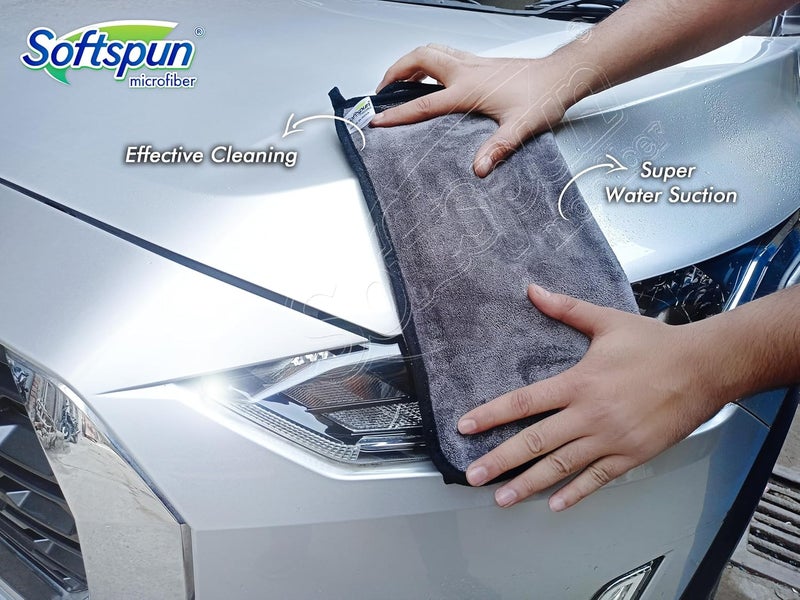 SOFTSPUN Microfiber Super Absorbent Cloth 500 GSM 40X40 cms Pack of 4 Grey! Silk Banded Edge Towel Set Extra Thick Microfiber Cleaning Cloths Perfect for Bike Auto Cars Both Interior and Exterior.… - Image 3