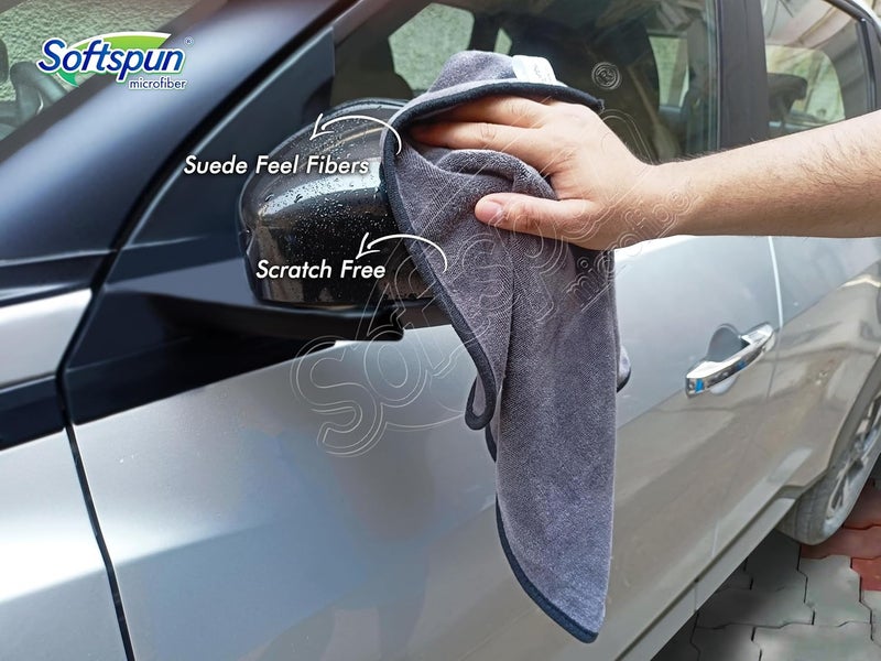 SOFTSPUN Microfiber Super Absorbent Cloth 500 GSM 40X40 cms Pack of 4 Grey! Silk Banded Edge Towel Set Extra Thick Microfiber Cleaning Cloths Perfect for Bike Auto Cars Both Interior and Exterior.… - Image 5
