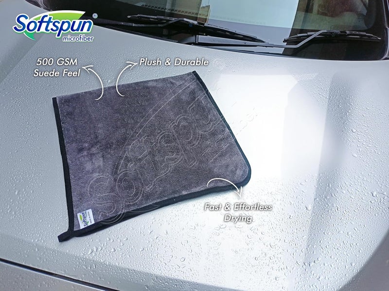 SOFTSPUN Microfiber Super Absorbent Cloth 500 GSM 40X40 cms Pack of 4 Grey! Silk Banded Edge Towel Set Extra Thick Microfiber Cleaning Cloths Perfect for Bike Auto Cars Both Interior and Exterior.… - Image 4