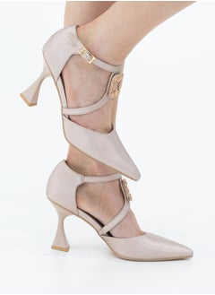 LAMARAPARIS Vaila SATIN sqr trim cross belts open waist 9cm heel pointy champagne  - Image 1