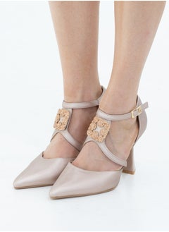 LAMARAPARIS Vaila SATIN sqr trim cross belts open waist 9cm heel pointy champagne  - Image 2
