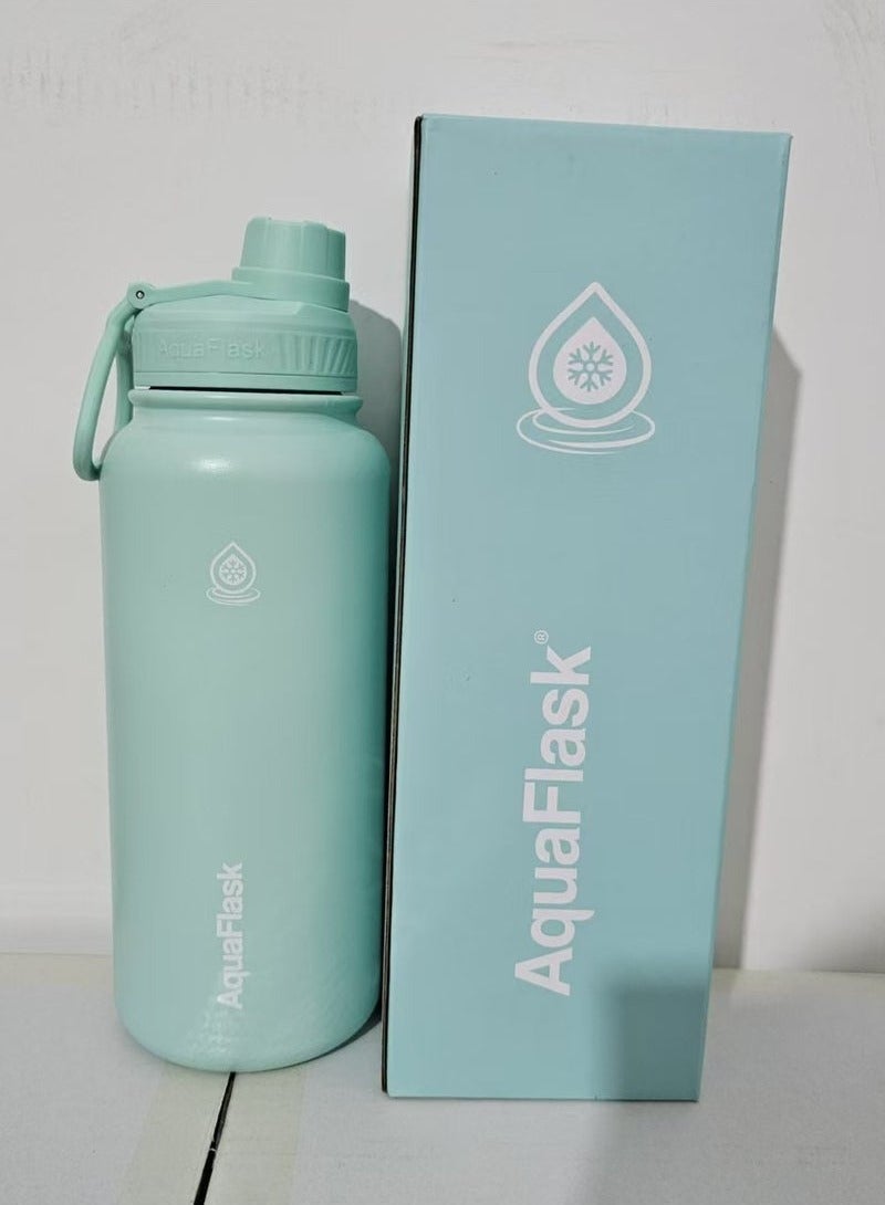 AquaFlask زجاجة ماء 40 أونصة / 1.18 لتر مع غطاء فوهة معزولة بالفراغ من الفولاذ المقاوم للصدأ (أخضر 40 أونصة / 1.18 لتر) - Image 1