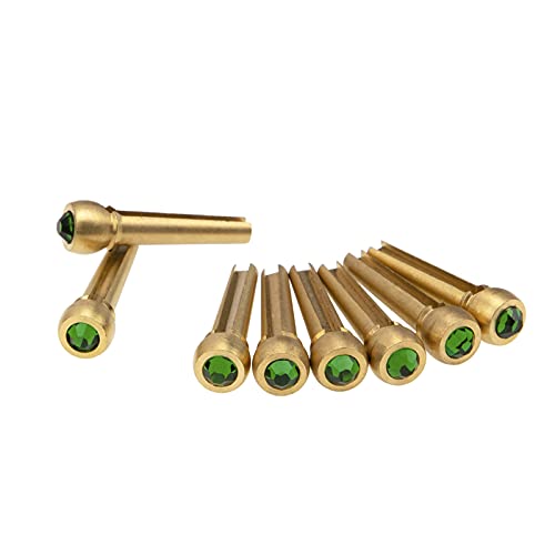 Yootones 8Pcs Yootones Guitar Bridge Pins Solid Brass String Pegs End Pins with Crystal Head Compatible with Folk Acoustic Guitar Music Instrument Parts (Green) - Image 5