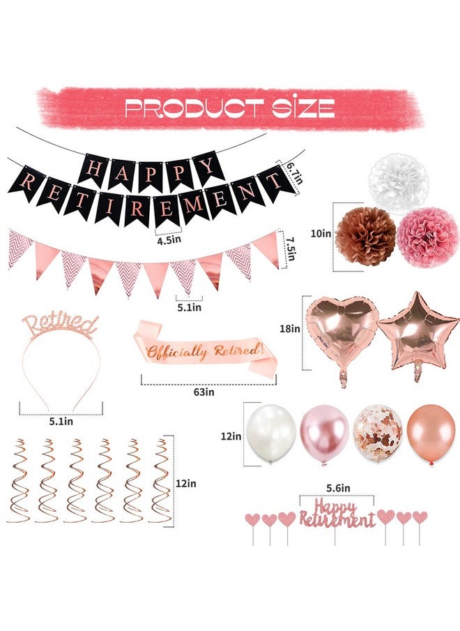 Bluegogo Rose Gold Retirement Party Decorations, 63 Pcs Retirement Party Decorations for Women Happy Retirement Banner Hanging Swirls Foil Balloon Cake Toppers Retired Sash Retirement Party Supplies  - Image 4
