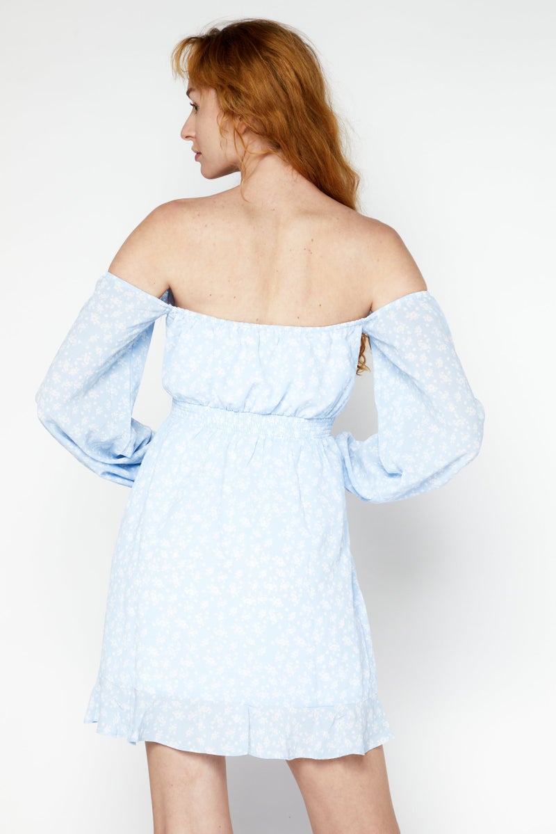 NA-KD فستان ميني مزخرف بالورود للنساء، أزرق فاتح - Image 3