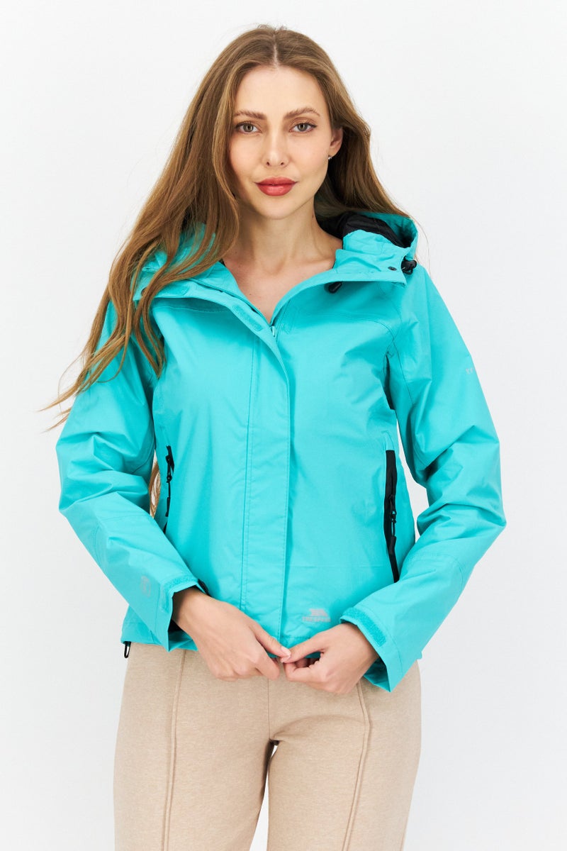 Trespass Women Hooded Long Sleeves Solid Rain Jacket, Green  - Image 1