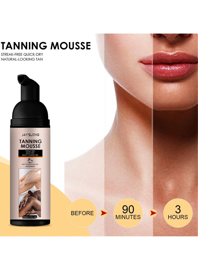 Jaysuing Tanning Mousse Streak-Free Quick Dry Self Tanning Mousse All Skin Types Self Tanner Mousse 60ml  - Image 2