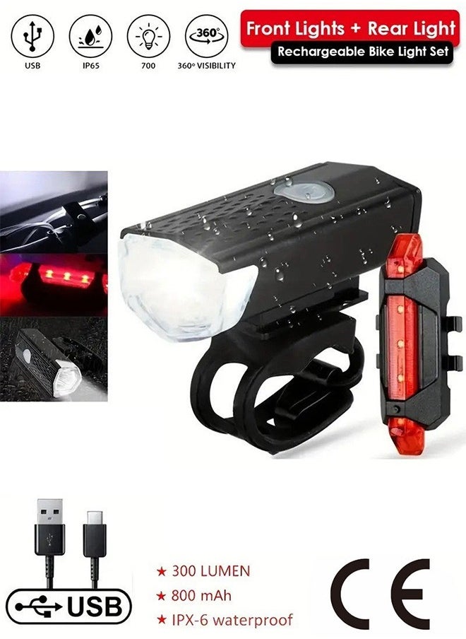 RAY-BOW Bike Lights, USB Rechargeable Bike Lights Set, 3 Modes Support 360° Rotation, IP65 Waterproof Bicycle Lights, 1 Headlight and 1 Taillights, Easy to Fit  - Image 2
