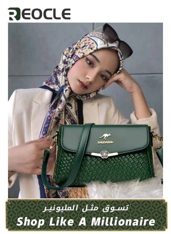 REOCLE Woven Crossbody Bags for Women Woven Leather Shoulder Crossbody Bag Satchel Bag Woven Handbag Purses  - Image 1
