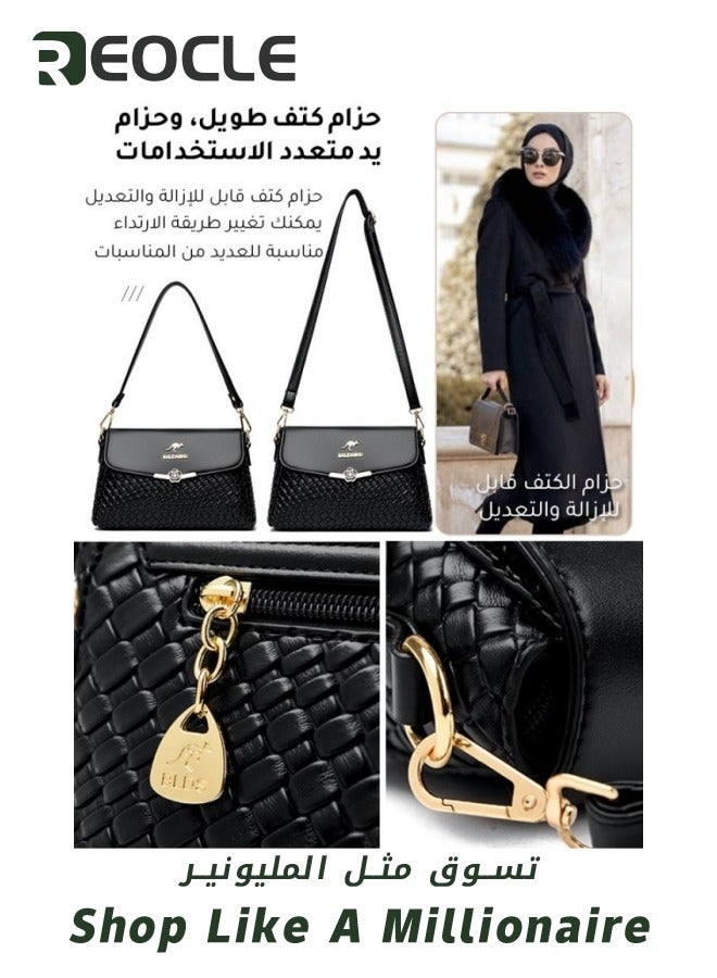 REOCLE Woven Crossbody Bags for Women Woven Leather Shoulder Crossbody Bag Satchel Bag Woven Handbag Purses  - Image 4