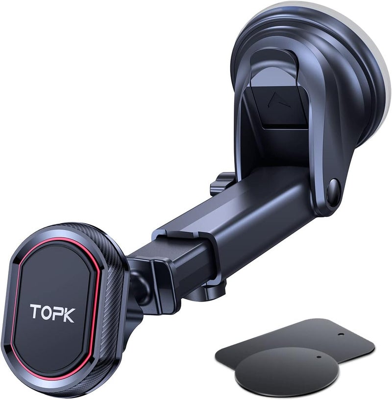 TOPK Magnetic Car Phone Holder for Windshield and Dashboard with Adjustable Long Arm - Image 1