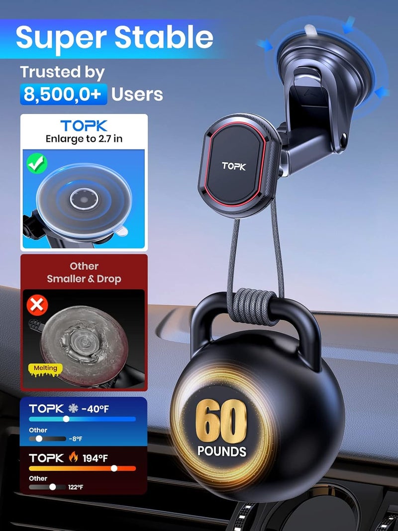 TOPK Magnetic Car Phone Holder for Windshield and Dashboard with Adjustable Long Arm - Image 2
