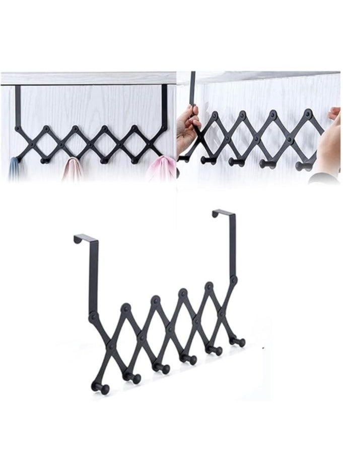 Arabest 6 - Hook Expandable Over The Door Coat Rack: Transform Door Space for Tidy Coats, Robes, Hats & Umbrellas, Sturdy Black Metal with No Drilling Needed - Image 1
