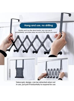 Arabest 6 Hooks Expandable Coat Rack Hanger, Over The Door Hooks Metal Door Hanger Holder, for Coats Robes Hats Umbrella,Black  - Image 4