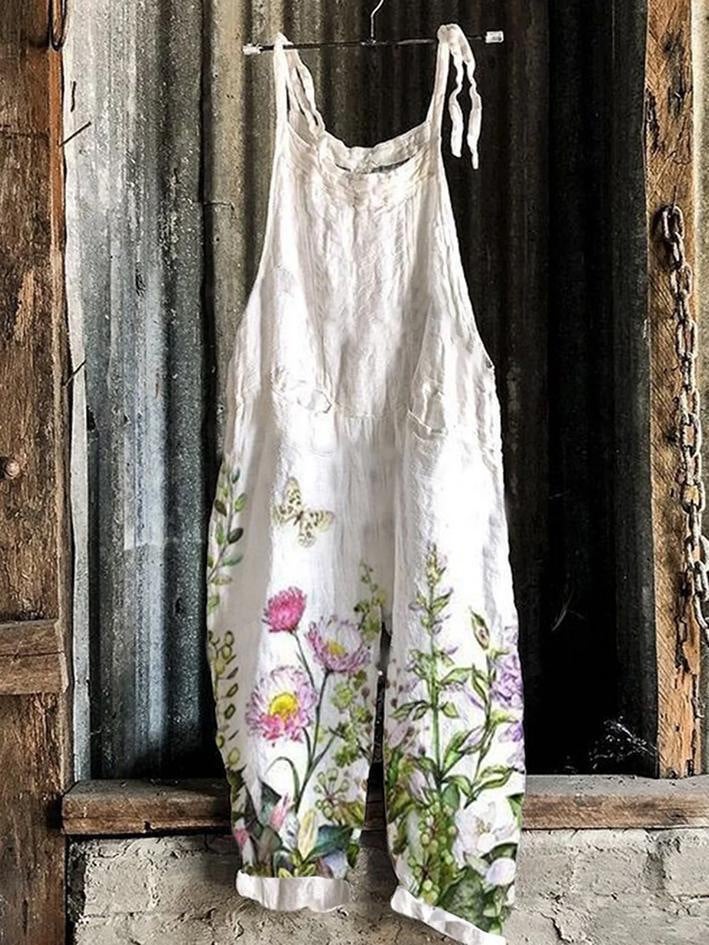 2023 Women'S Clothing Sweet Small Fresh Print Retro Wide Leg Women'S Jumpsuit - Image 3