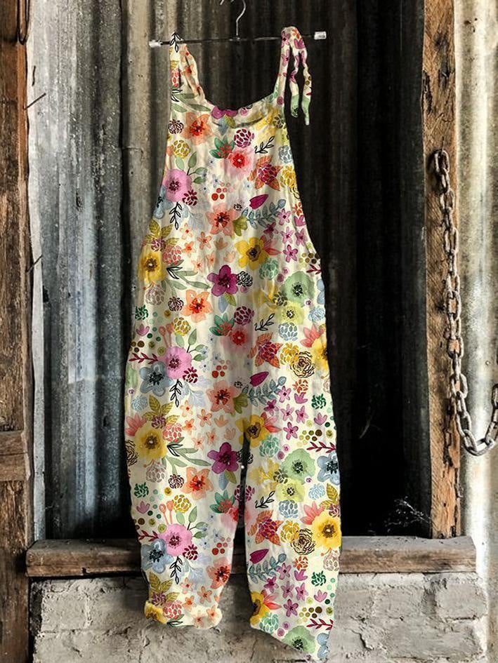 2023 Women'S Clothing Sweet Small Fresh Print Retro Wide Leg Women'S Jumpsuit - Image 4