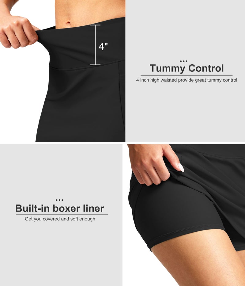 SANTINY Women's 17'' Long Swim Skirt with Pockets High Waisted Modest Tummy Control Swimsuit Skirt Bathing Suit Bottoms (Black_XL) - Image 5