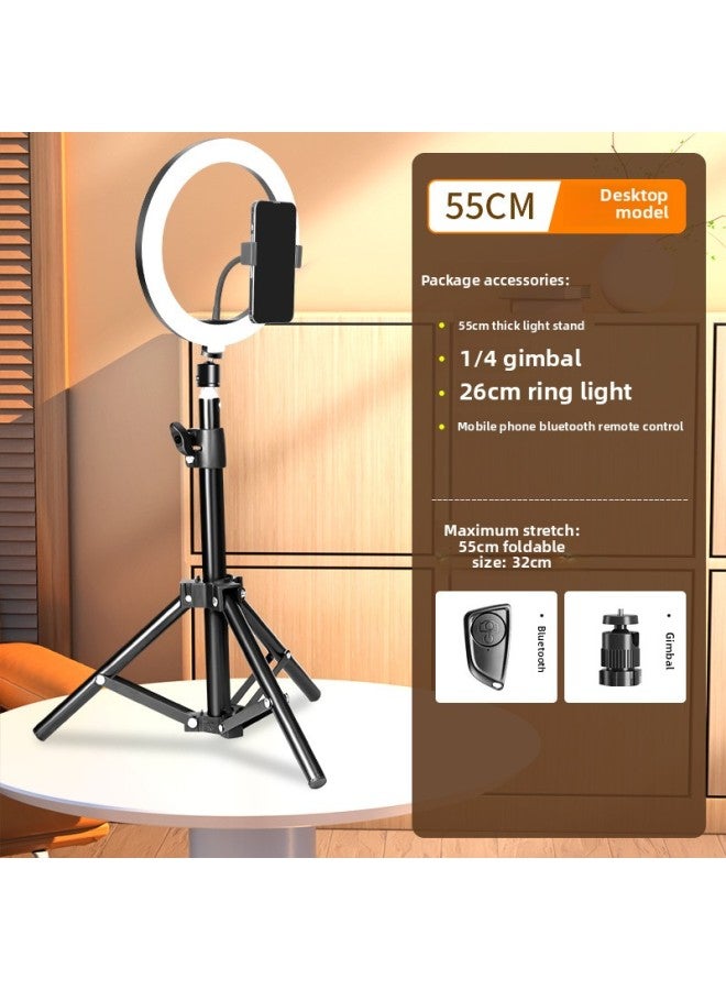 Loquat Mobile Phone Selfie Stick Tripod Live Camera Telescopic Bracket Artifact 360 Automatic Rotation Portable Multifunctional Blue-color:【0.55m Thick Bracket】 26CM Beauty Lamp + Single Camera + Rotating  - Image 1
