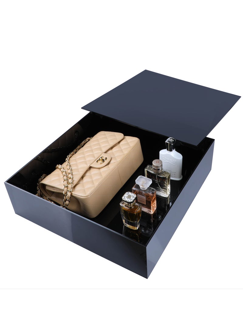 Lamsit Ibdaa صندوق عرض كعك أكريليك من LAMSIT IBDAA بلمسة نهائية مرآة، صندوق عرض هدايا للمقتنيات والمجوهرات والحماية من الغبار والتخزين 18 × 18 × 5 بوصات، أسود - Image 1