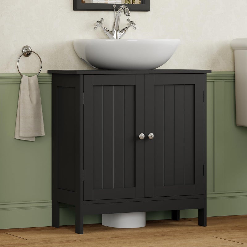 Iwell Pedestal Sink Storage Cabinet with 2 Doors and Shelf, Under Sink Cabinet, Bathroom Sink Cabinet with U-Shape, Black - Image 2