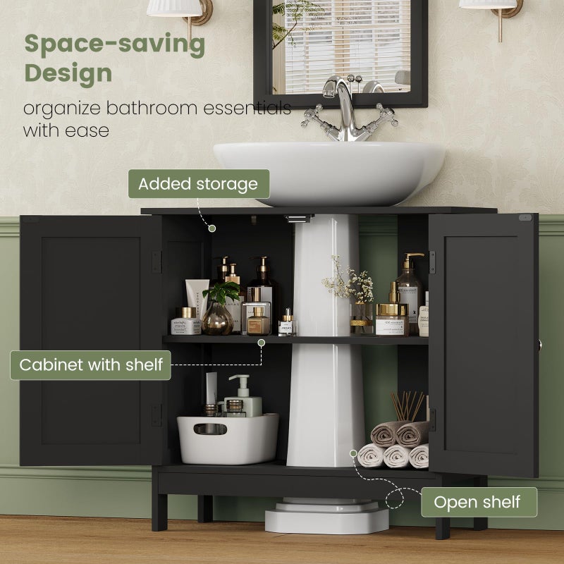 Iwell Pedestal Sink Storage Cabinet with 2 Doors and Shelf, Under Sink Cabinet, Bathroom Sink Cabinet with U-Shape, Black - Image 4