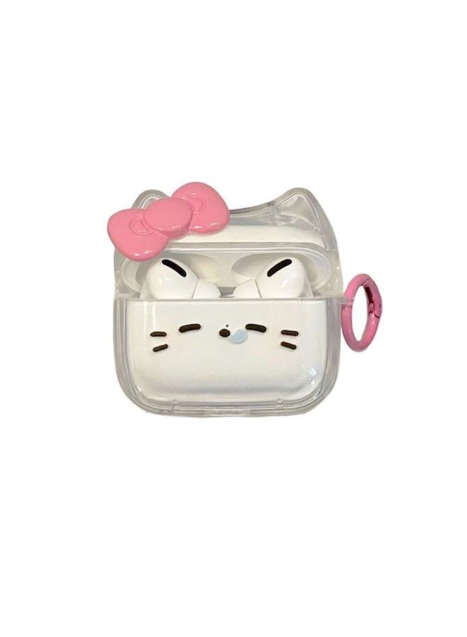 ELVRLA Transparent Clear Earphone Case for AirPods Pro, Cute Lovely Cat Face Soft TPU Silicone Case, Kitty AirPods Pro 2 Cover Protective Skin Shockproof Protector for iPod Earbuds -Sleeping Bowknot Cat - Image 1