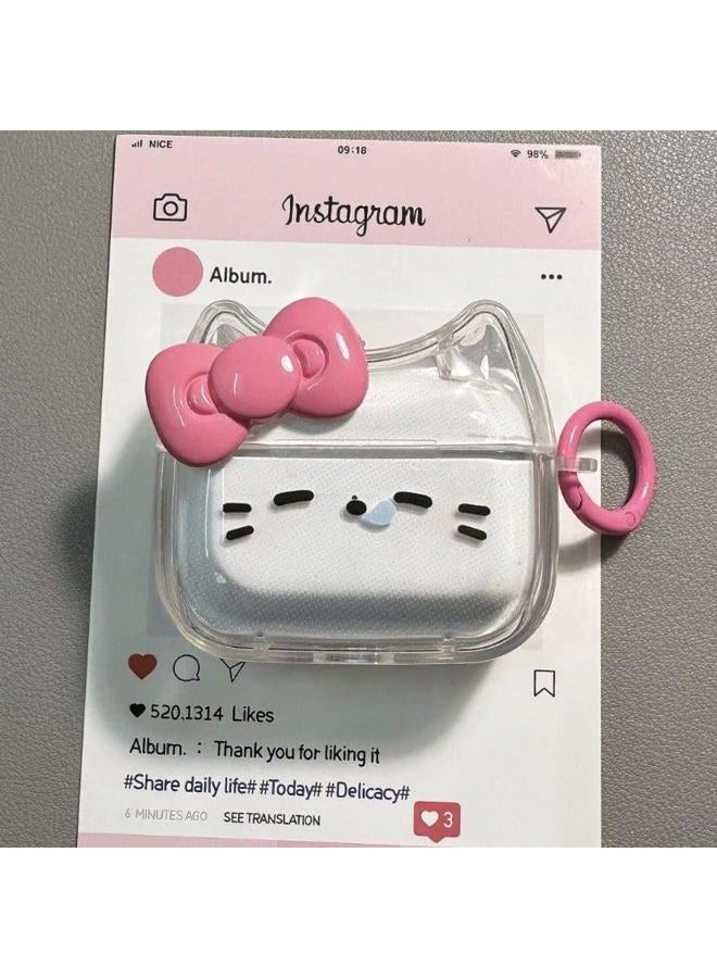 ELVRLA Transparent Clear Earphone Case for AirPods Pro, Cute Lovely Cat Face Soft TPU Silicone Case, Kitty AirPods Pro 2 Cover Protective Skin Shockproof Protector for iPod Earbuds -Sleeping Bowknot Cat - Image 2